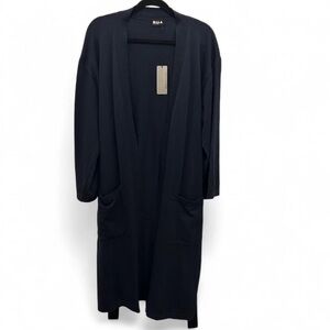 M.I.L.A Cotton Cashmere Blend Long Lounge Spa Robe Navy OS NWT Quiet Luxury USA